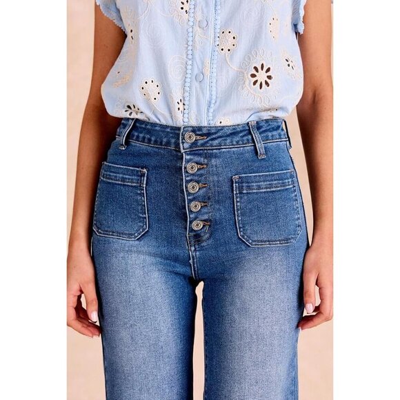 Women's High-Waisted Skinny Jeans Denim 12 Retro 5-Button Tummy Control - Picture 4 of 5